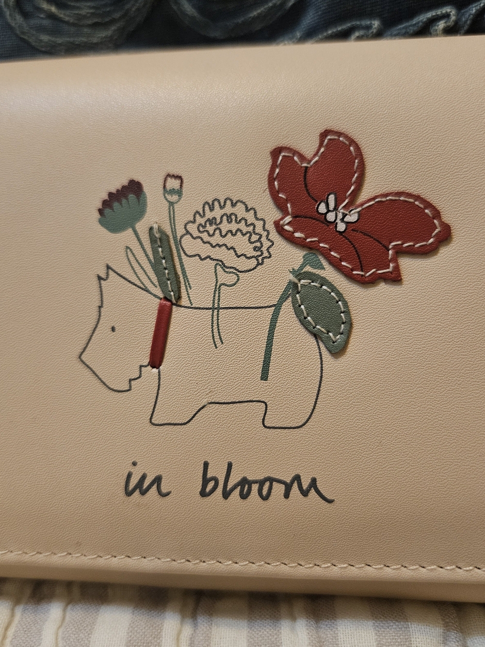 RADLEY LONDON Beige Wallet with Red Floral Appliqué and Green Accents